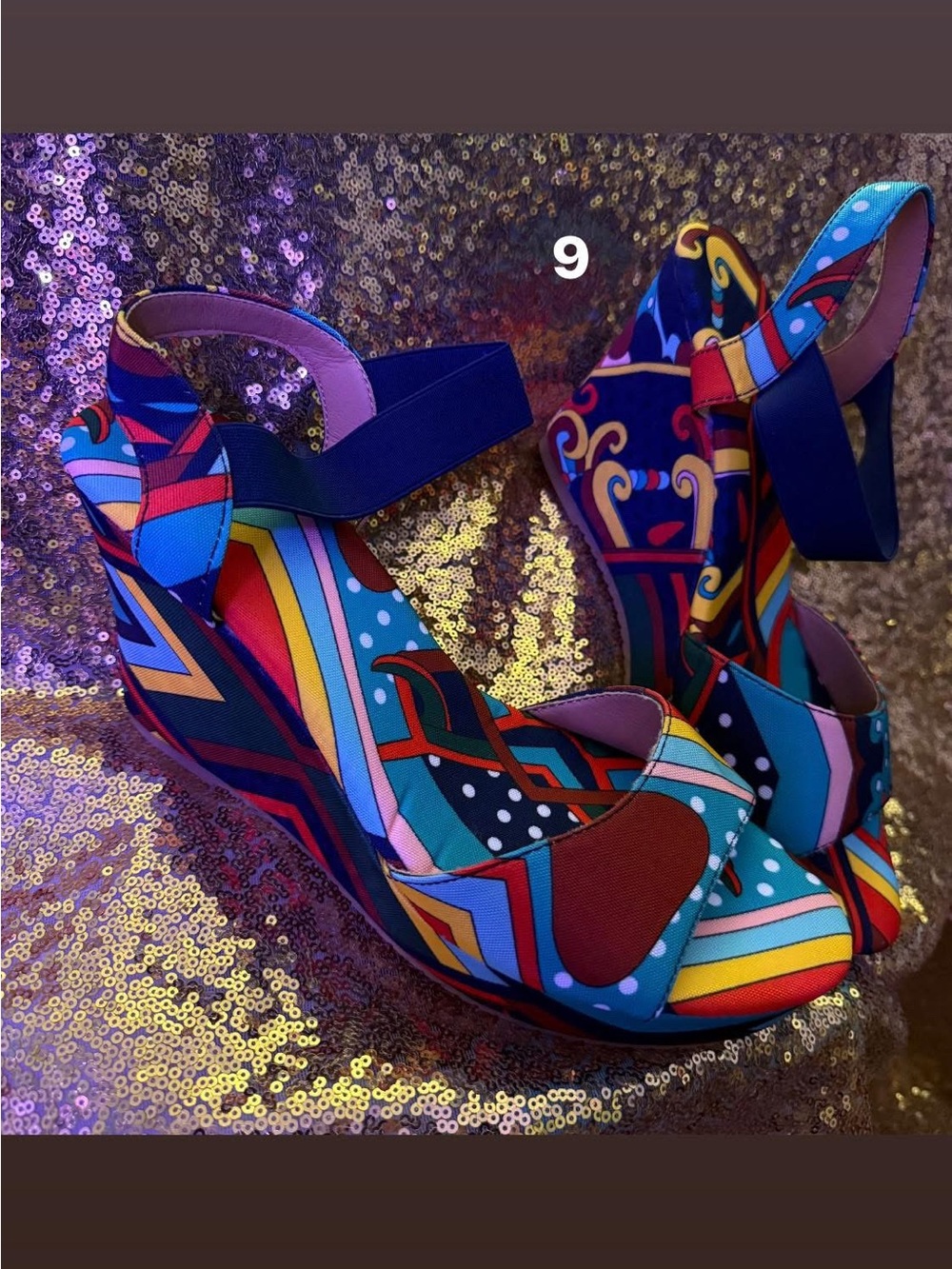 Colorful Geometric Wedge Sandals - Multicolor never worn